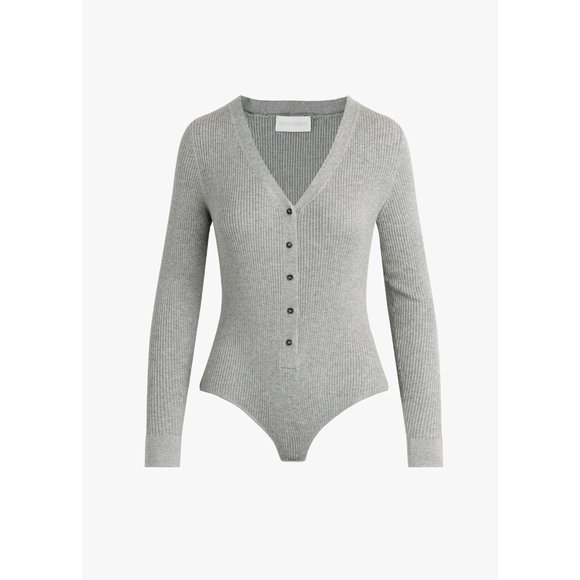 NEW NWT Favorite Daughter Long Sleeve Button Front Bodysuit Grey Moth SZ Large L - Picture 2 of 9